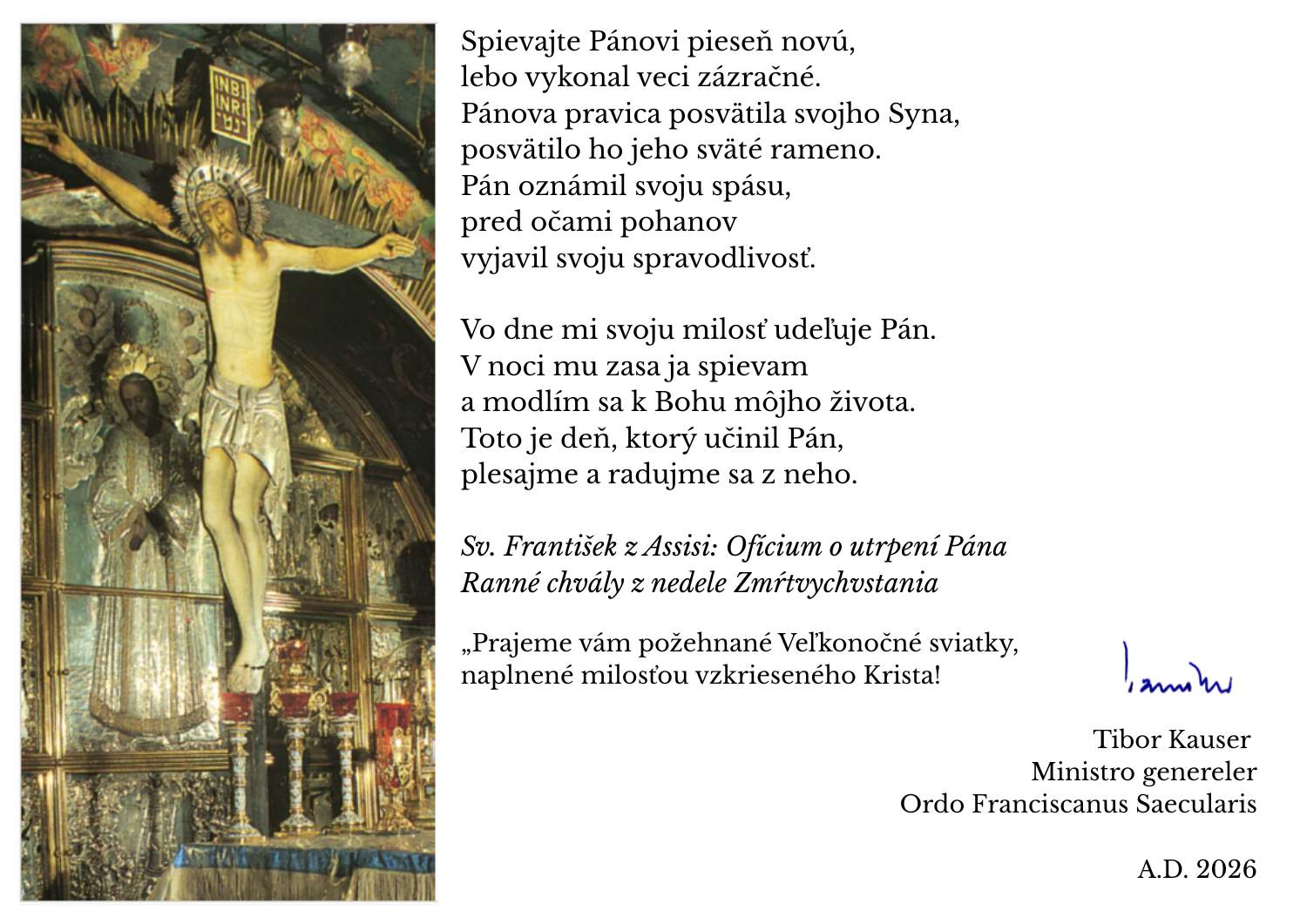 Veľkonočný pozdrav generálneho ministra